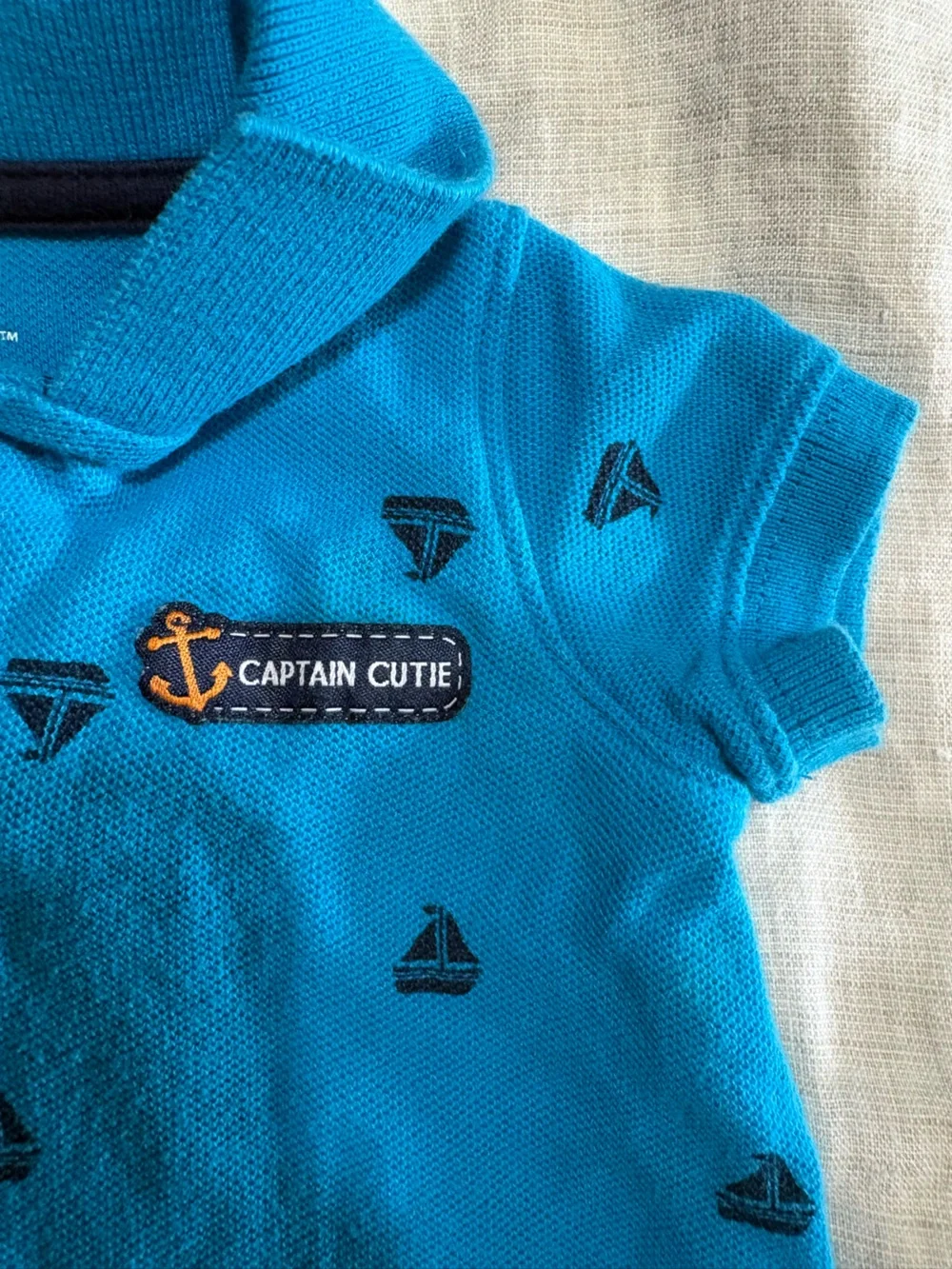 3 month Carter's Bright Turquoise Polo One-Piece with Navy Sailboat Print